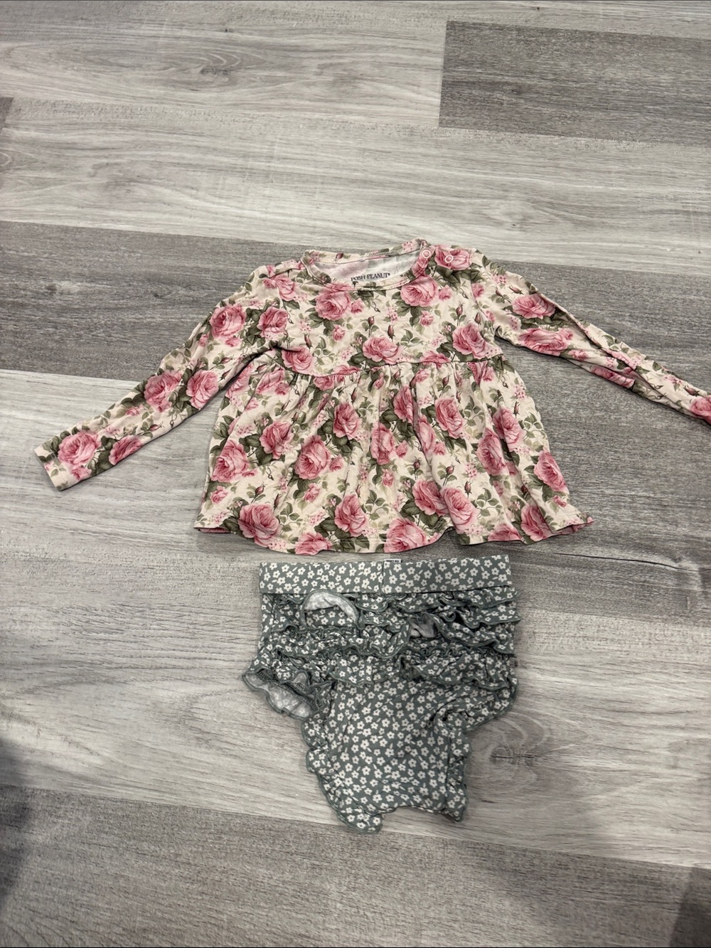Posh Peanut Pink Rose Tunic with Gray Floral Ruffle Bloomers